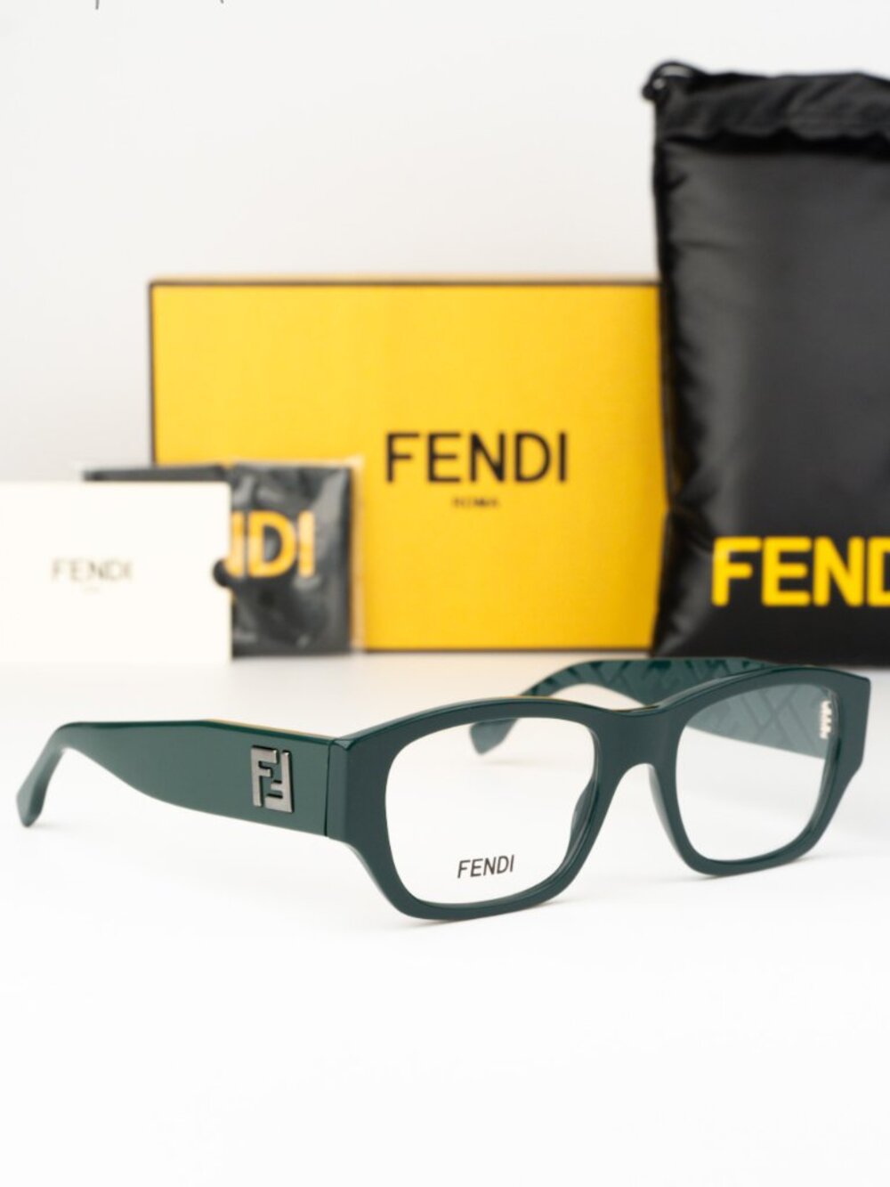 Fendi Women Eyeglasses Rectangular Green Demo FE50123I 096 NEW AUTHENTIC